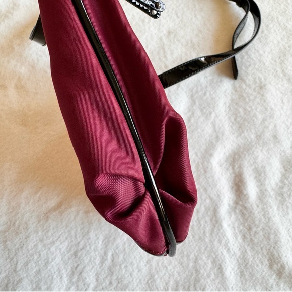 Rafe New York Patent Leather Details Burgundy Canvas Shoulder Bag Purse - Picture 5 of 11